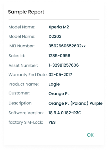 Check IMEI Service sample report for Sony