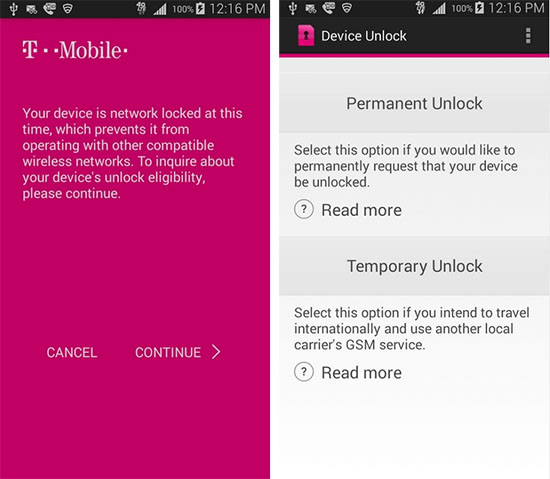 T-Mobile Device Unlock APP Service